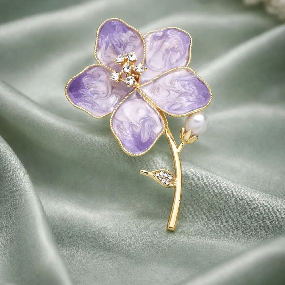 Lavender Gold Floral Brooch